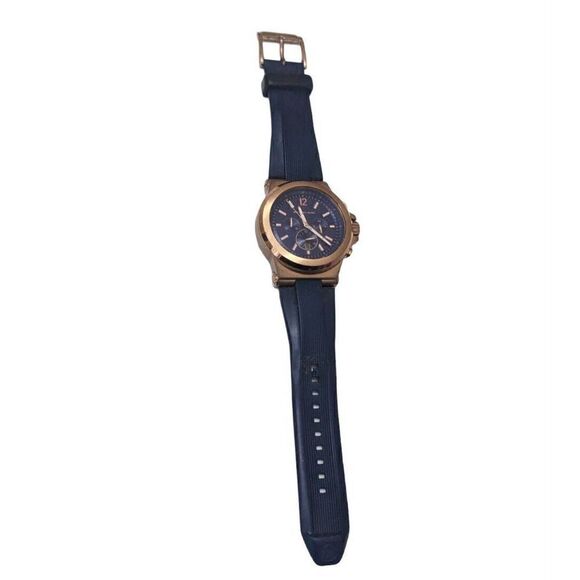 MICHAEL KORS Dylan‎ Blue Silicone Rose Gold Mens Chronograph Watch MK8295 - Picture 1 of 6